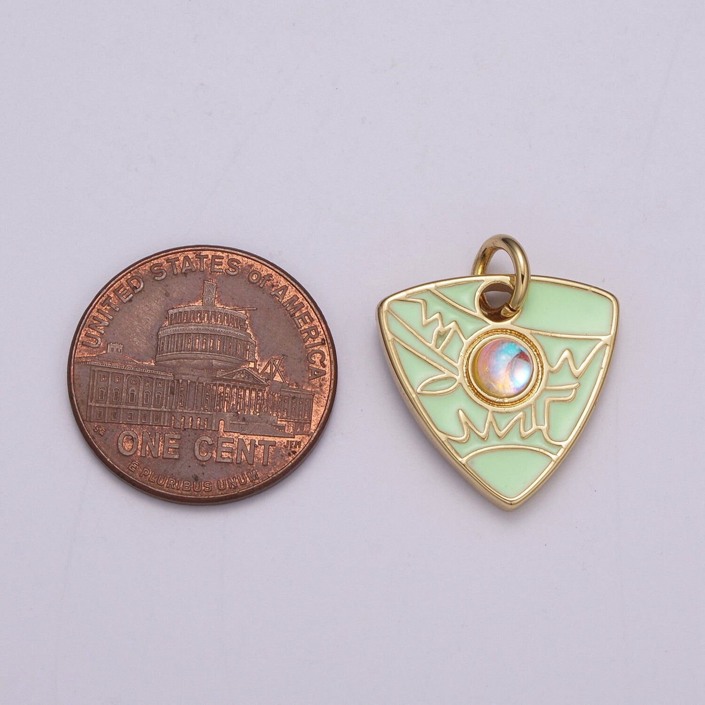 1pc Gold Opalite Shield Charm, Enamel Triangle Pendant Charm, Solitaire Opal Lab Epoxy Charm For DIY Jewelry, M-864 - M867