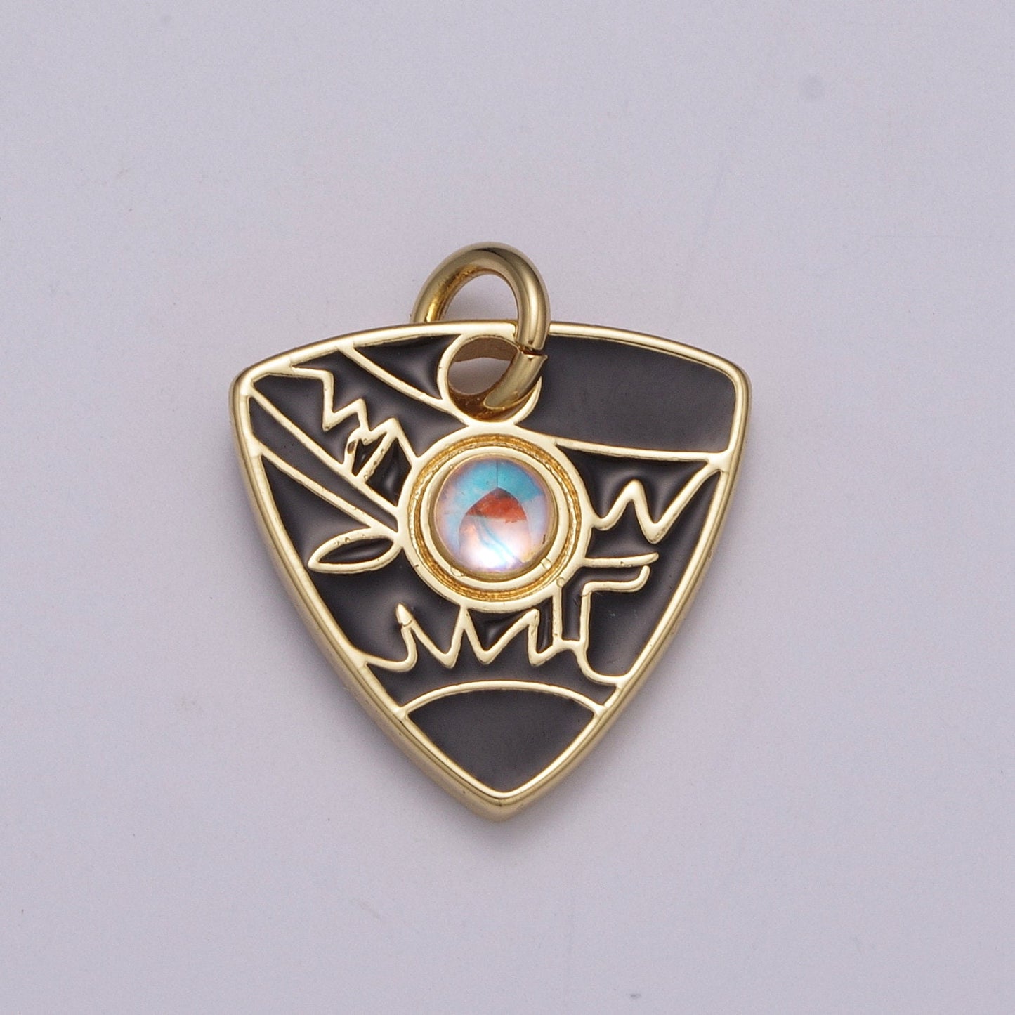 1pc Gold Opalite Shield Charm, Enamel Triangle Pendant Charm, Solitaire Opal Lab Epoxy Charm For DIY Jewelry, M-864 - M867