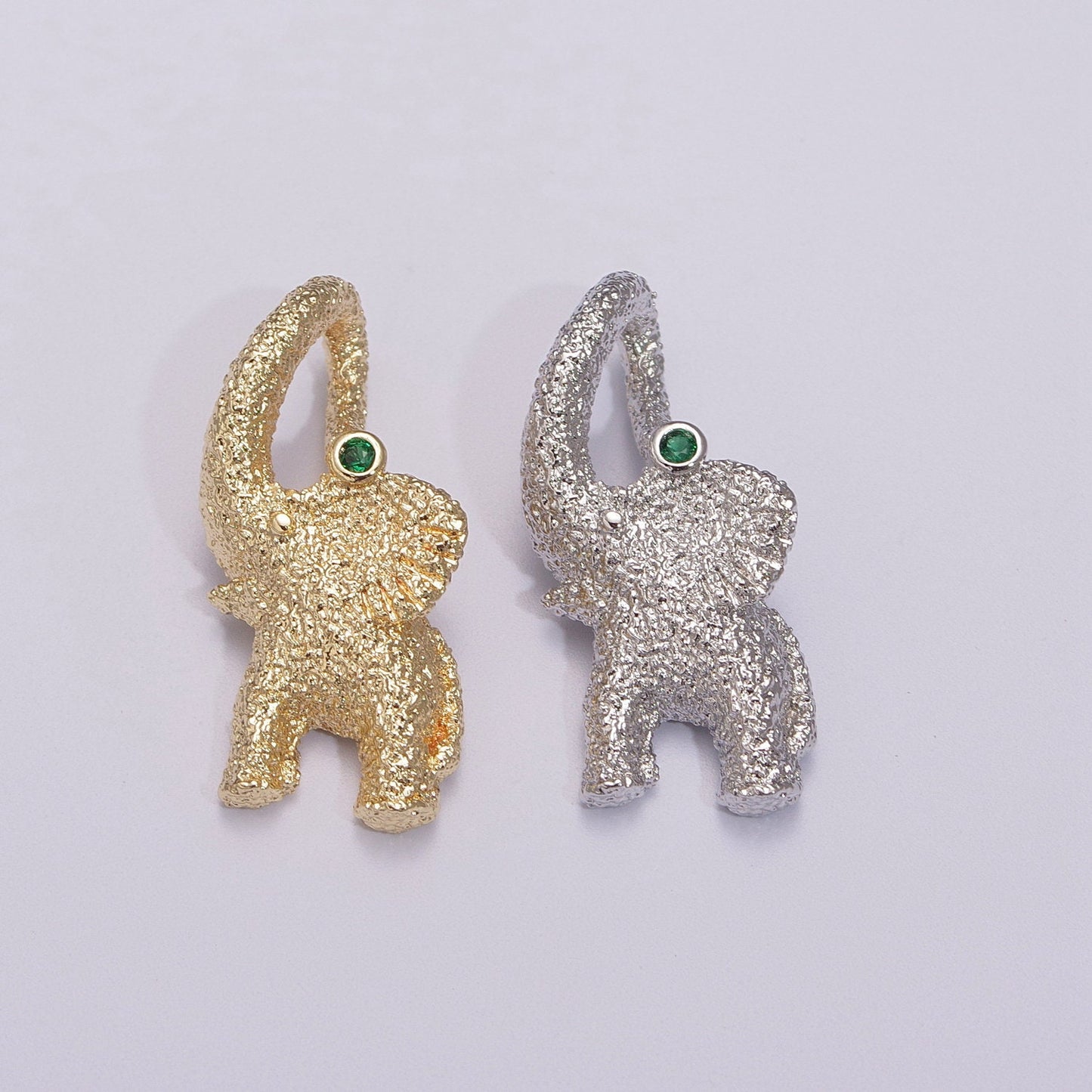 Gold Filled Circus Elephant Pendant Charm, Green CZ Pendant Charm Wild Animal Charm Safari Pendant, For DIY Jewelry Making E-609, E-610