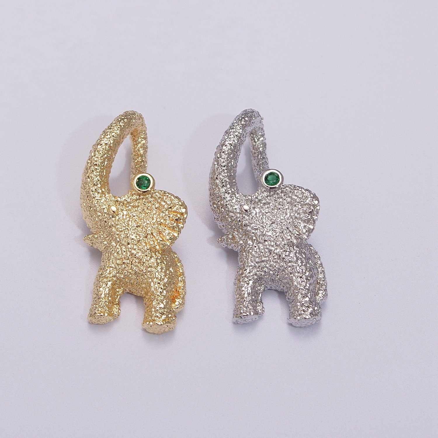 Gold Filled Circus Elephant Pendant Charm, Green CZ Pendant Charm Wild Animal Charm Safari Pendant, For DIY Jewelry Making E-609, E-610