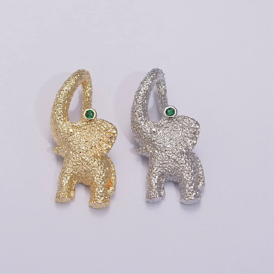 Gold Filled Circus Elephant Pendant Charm, Green CZ Pendant Charm Wild Animal Charm Safari Pendant, For DIY Jewelry Making E-609, E-610