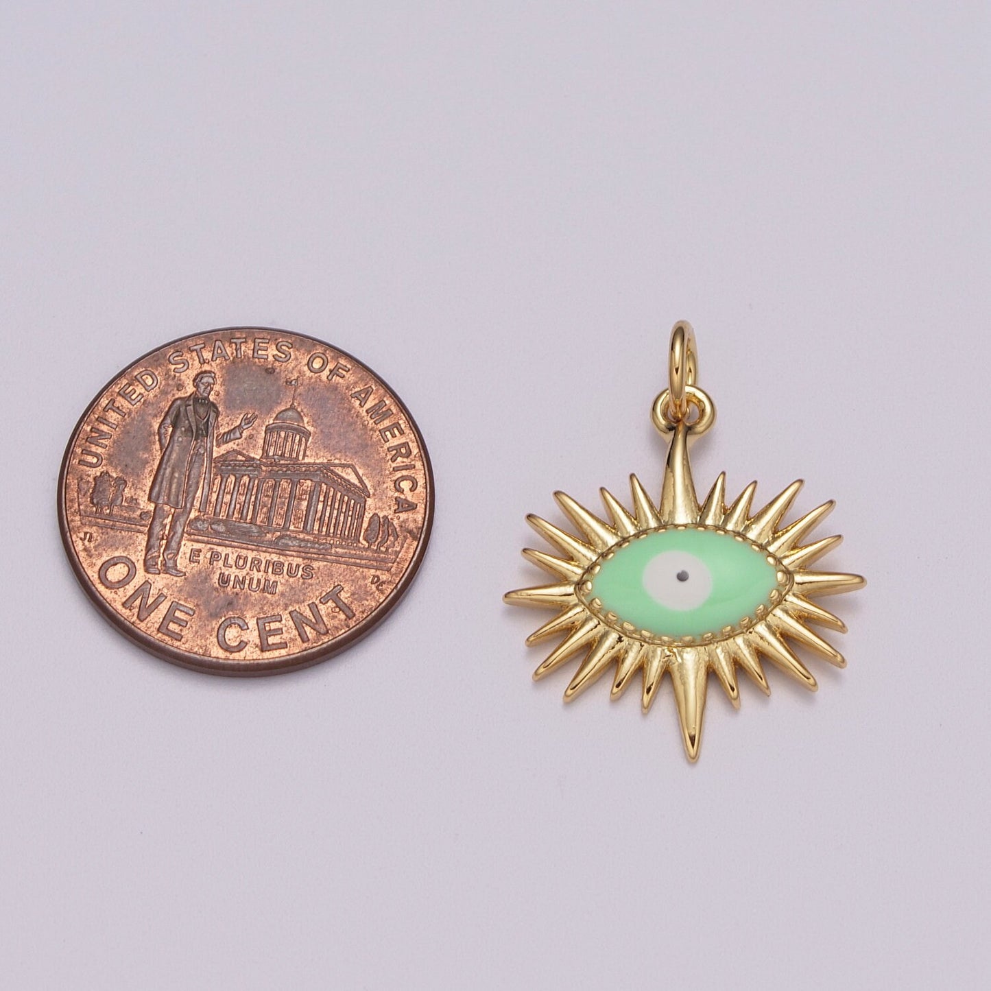 Gold Sun Charm, Gold Evil Eye Pendant, Sun Ray Charm, Sunburst Charm, Enamel Evil eye Sun Pendant, Sunshine Charm, Bohemian Jewelry M-915