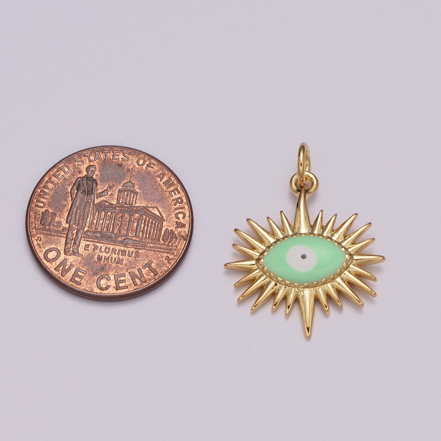 Gold Sun Charm, Gold Evil Eye Pendant, Sun Ray Charm, Sunburst Charm, Enamel Evil eye Sun Pendant, Sunshine Charm, Bohemian Jewelry M-915