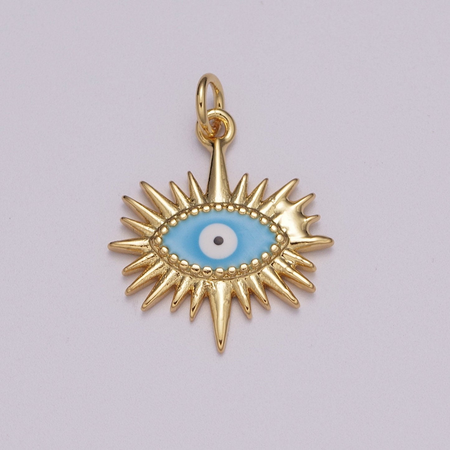 Gold Sun Charm, Gold Evil Eye Pendant, Sun Ray Charm, Sunburst Charm, Enamel Evil eye Sun Pendant, Sunshine Charm, Bohemian Jewelry M-915