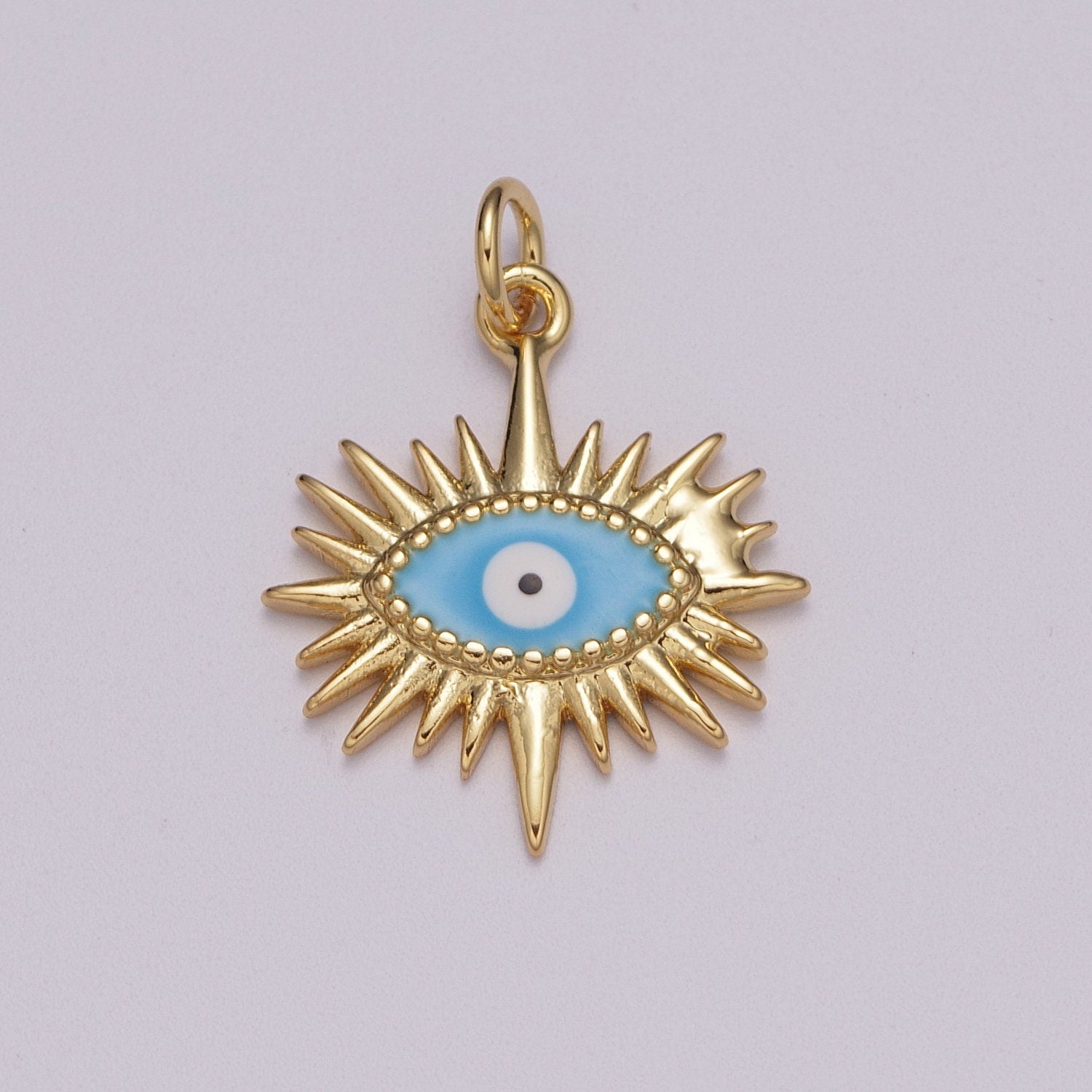 Gold Sun Charm, Gold Evil Eye Pendant, Sun Ray Charm, Sunburst Charm, Enamel Evil eye Sun Pendant, Sunshine Charm, Bohemian Jewelry M-915
