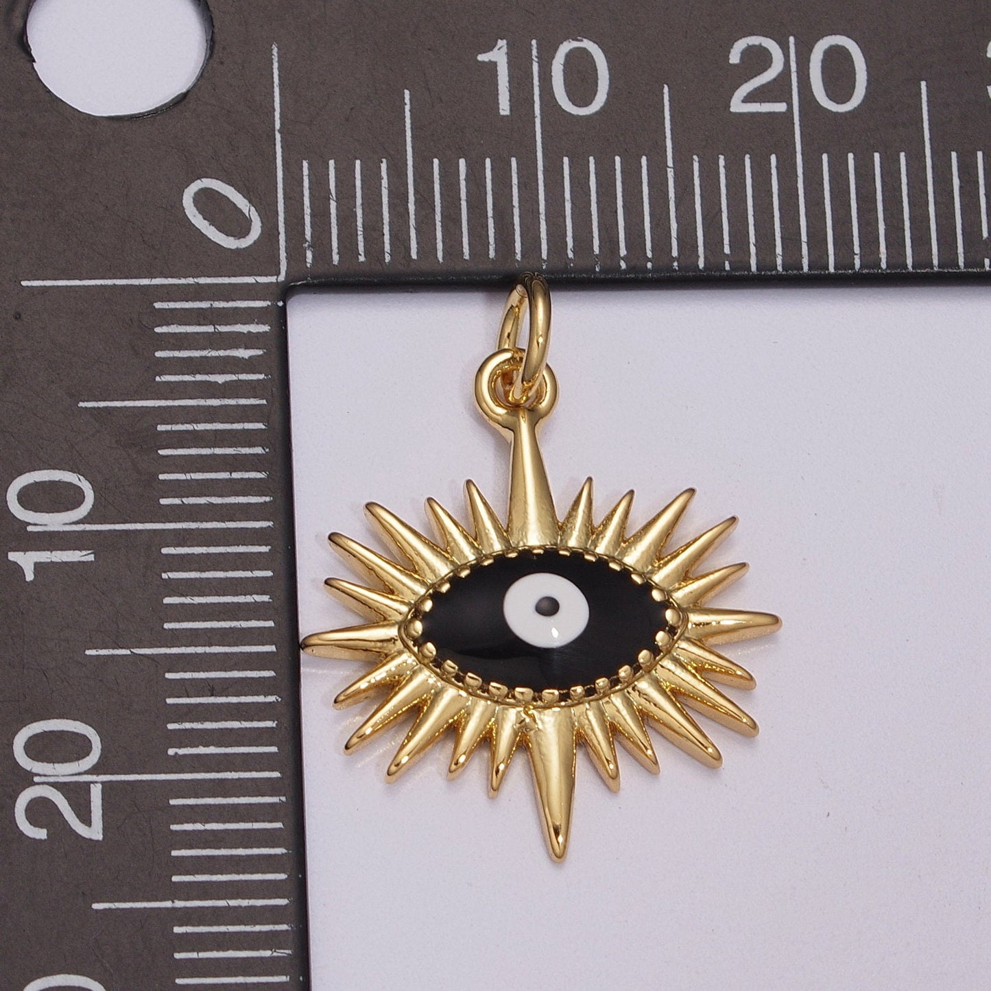 Gold Sun Charm, Gold Evil Eye Pendant, Sun Ray Charm, Sunburst Charm, Enamel Evil eye Sun Pendant, Sunshine Charm, Bohemian Jewelry M-915