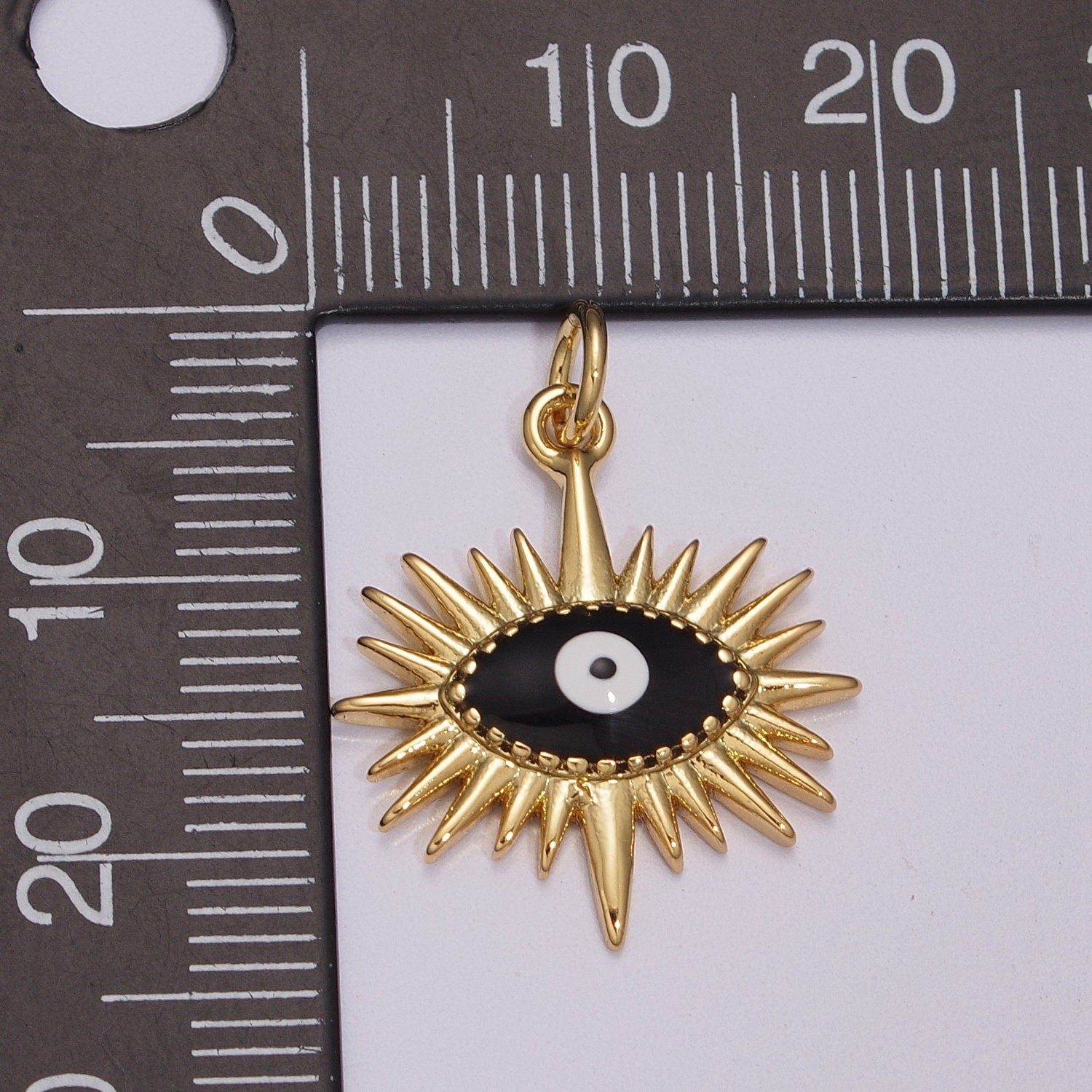 Gold Sun Charm, Gold Evil Eye Pendant, Sun Ray Charm, Sunburst Charm, Enamel Evil eye Sun Pendant, Sunshine Charm, Bohemian Jewelry M-915