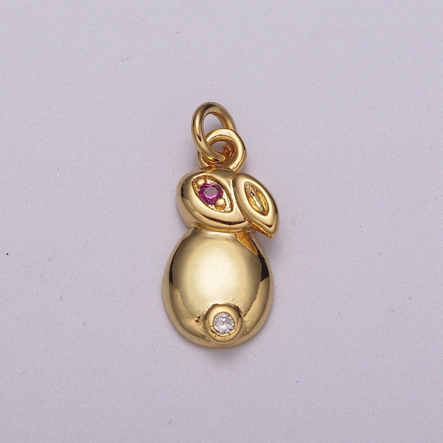 Gold Filled CZ Dainty Bunny Charm, White goldfilled Rabbit Pendant, Rabbit Charm for braceletn necklace, earring DIY Craft, M-902, M-903
