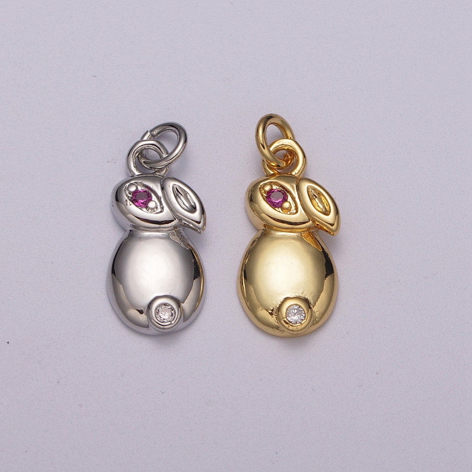 Gold Filled CZ Dainty Bunny Charm, White goldfilled Rabbit Pendant, Rabbit Charm for braceletn necklace, earring DIY Craft, M-902, M-903