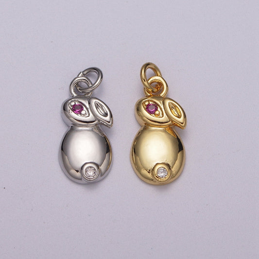 Gold Filled CZ Dainty Bunny Charm, White goldfilled Rabbit Pendant, Rabbit Charm for braceletn necklace, earring DIY Craft, M-902, M-903