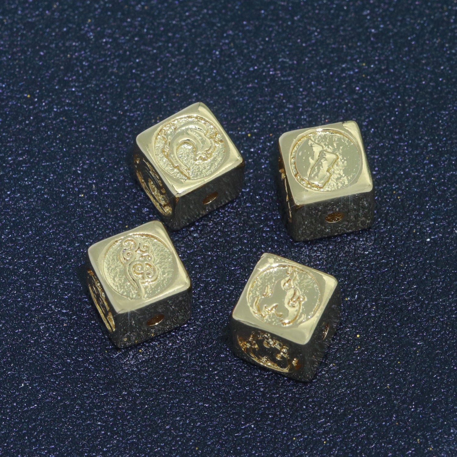 Dainty 24K Gold Filled Bead Element Water Fire Earth Wind Bead Spacer for Bracelet Supply Component Jewelry Making