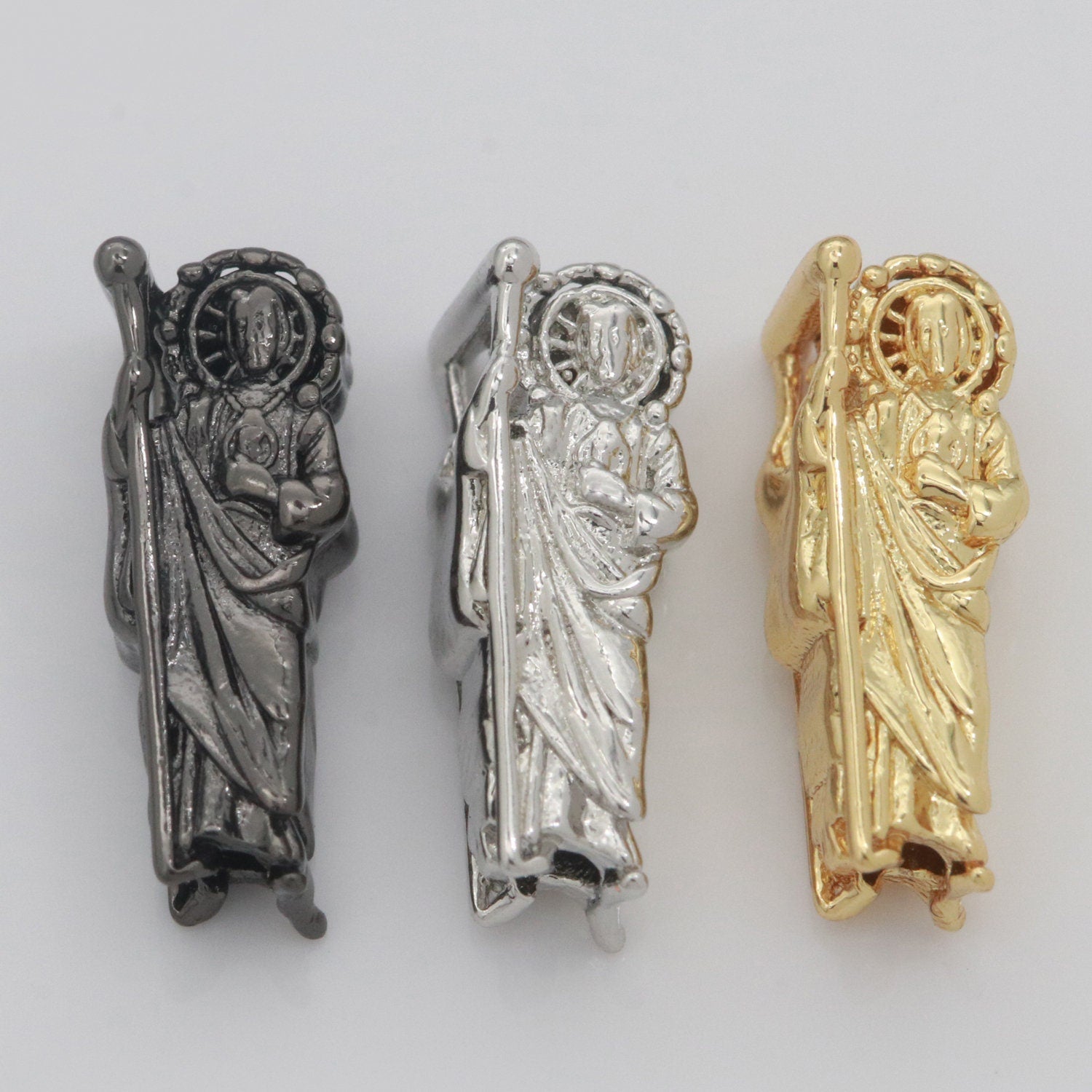 Dainty Gold Saint Jude Bead Spacer St Judas Bead for Bracelet Supply Component Jewelry Making Silver / Black Religious Protection Gift,B-631