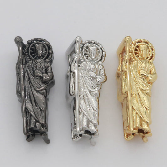 Dainty Gold Saint Jude Bead Spacer St Judas Bead for Bracelet Supply Component Jewelry Making Silver / Black Religious Protection Gift,B-631