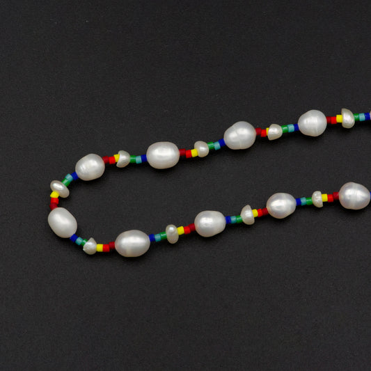 Y2K Rainbow Bead Love Necklace with Fresh Water Pearl Bead Chocker Necklace 16 inch + 2 inch extender Christmas Gift for her, WA-303