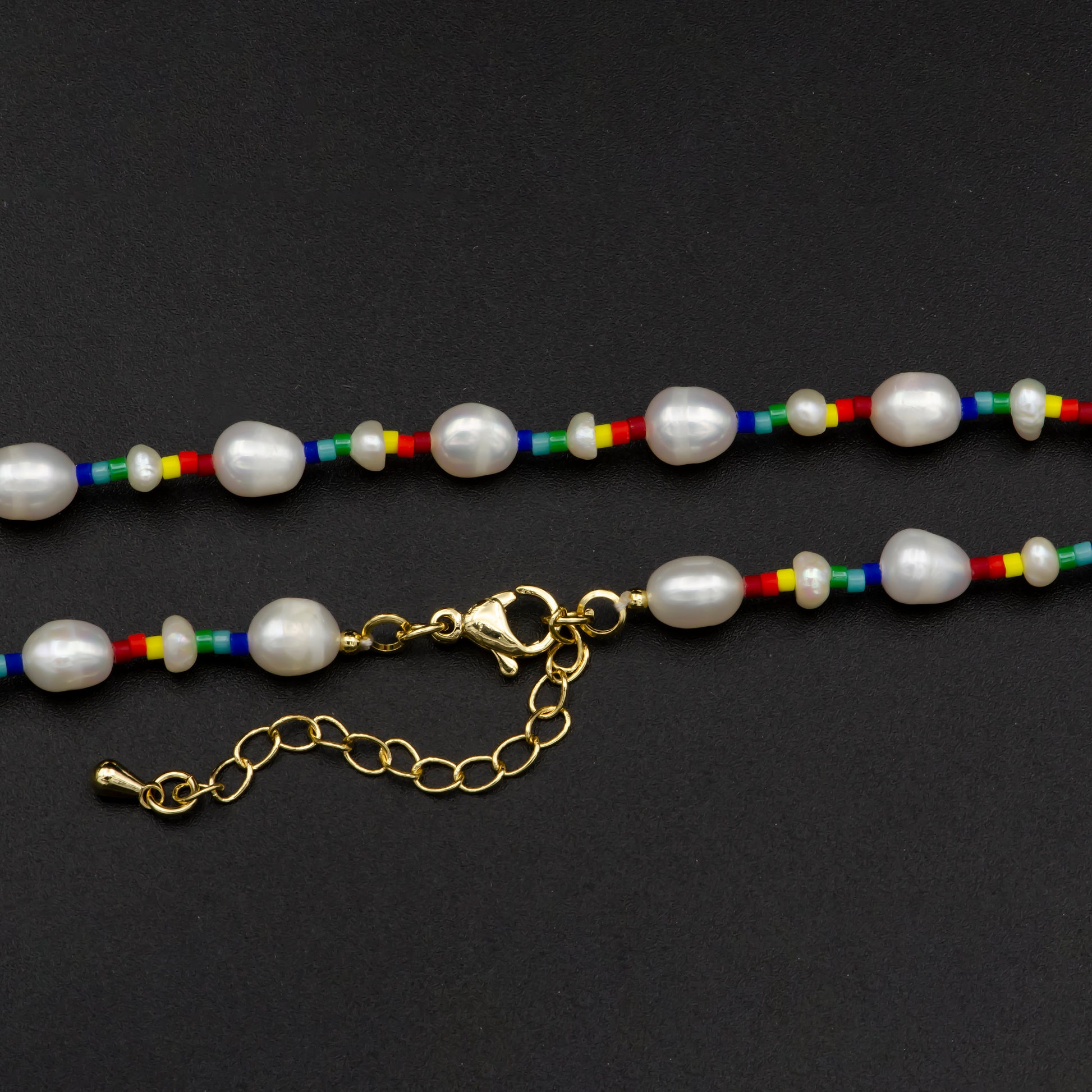 Y2K Rainbow Bead Love Necklace with Fresh Water Pearl Bead Chocker Necklace 16 inch + 2 inch extender Christmas Gift for her, WA-303