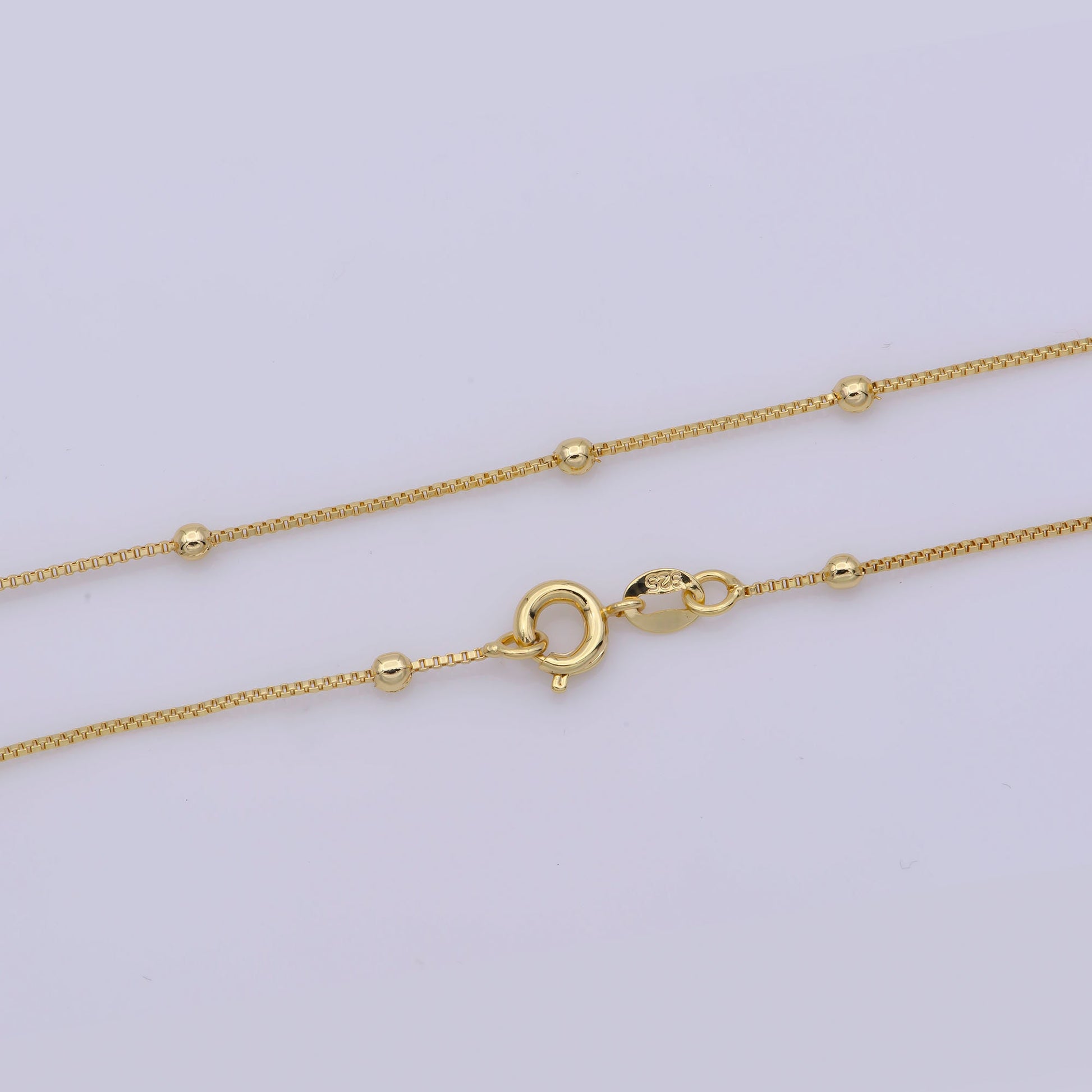 17.7'' Ready to Use Thin Box Necklace Chain, Layering Ball Box Chain Luxe Necklace, For Pendant Charm Necklace, WA 274