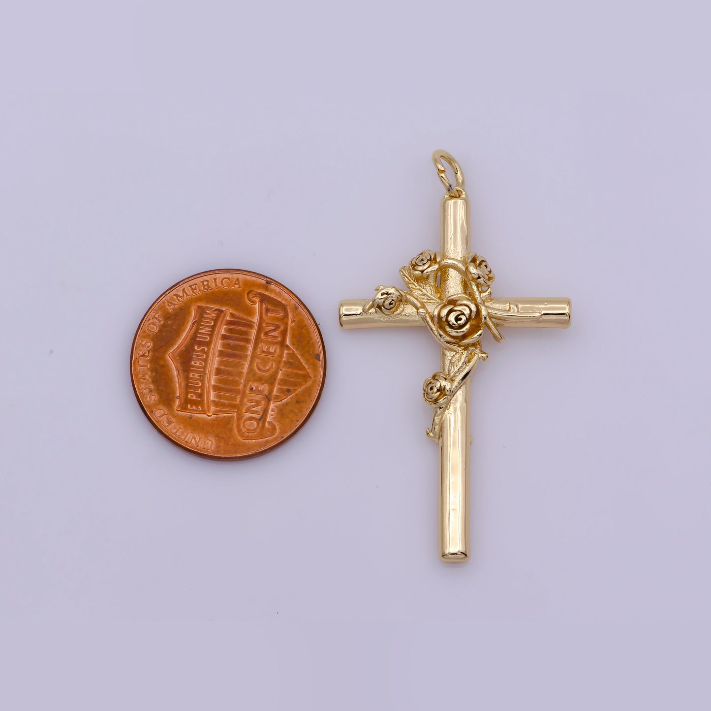 Dainty Rose Cross Pendant Gold Fill cross charm Pendant Religious Necklace Pendant,Gold Religious Jewelry Making, E-489