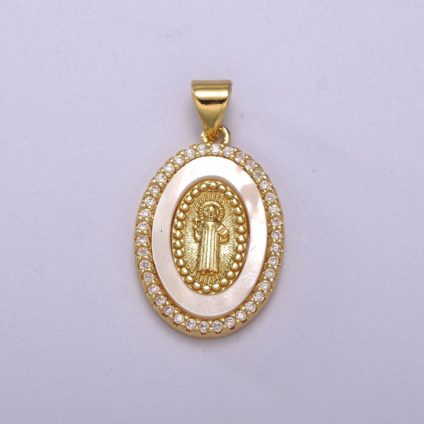 Oval CZ Pearl liner St.Mary Magdalene, St. Christopher, St. Benedict goldfilled Charm,Religious Jewelry Protection for Necklace RosaryN-1385
