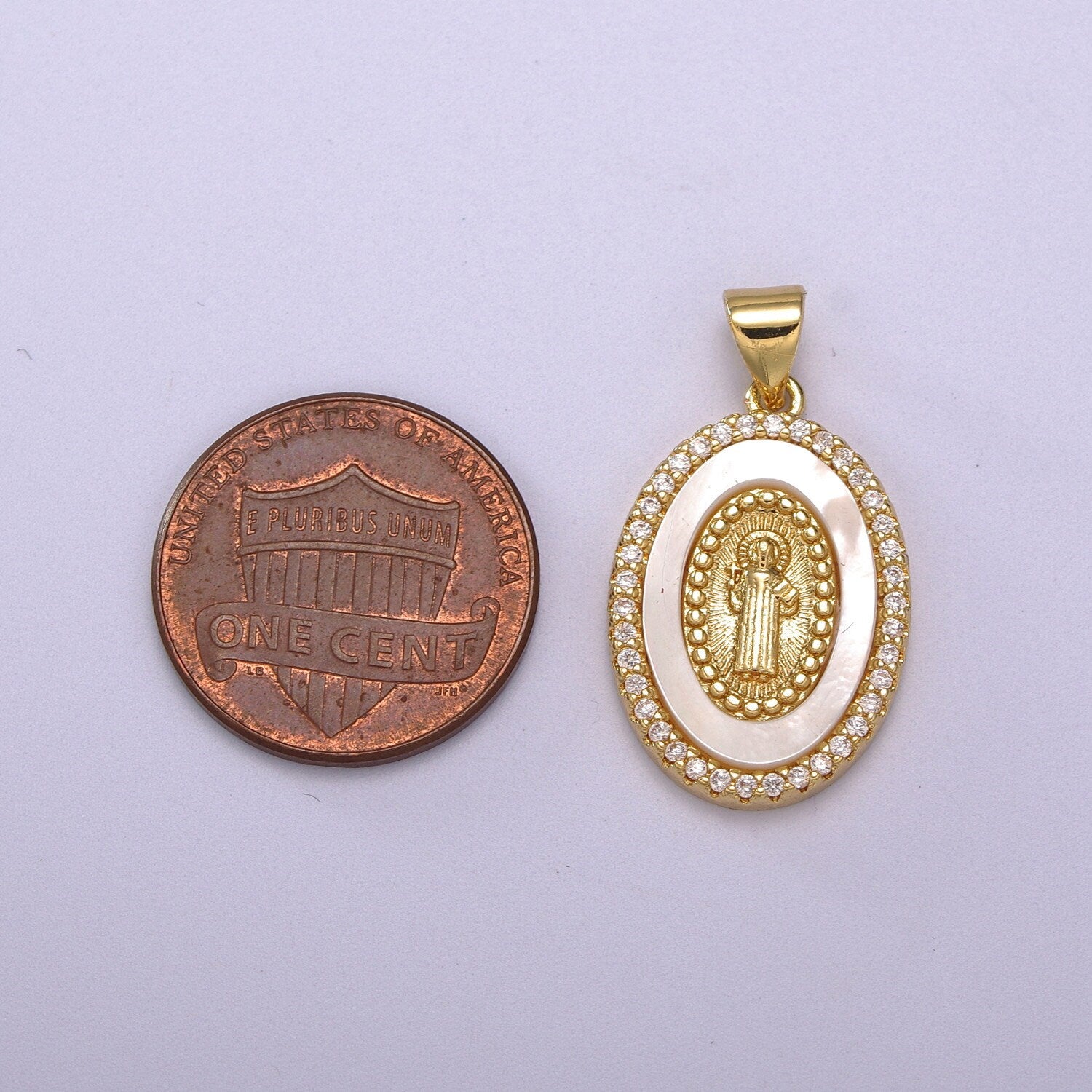 Oval CZ Pearl liner St.Mary Magdalene, St. Christopher, St. Benedict goldfilled Charm,Religious Jewelry Protection for Necklace RosaryN-1385