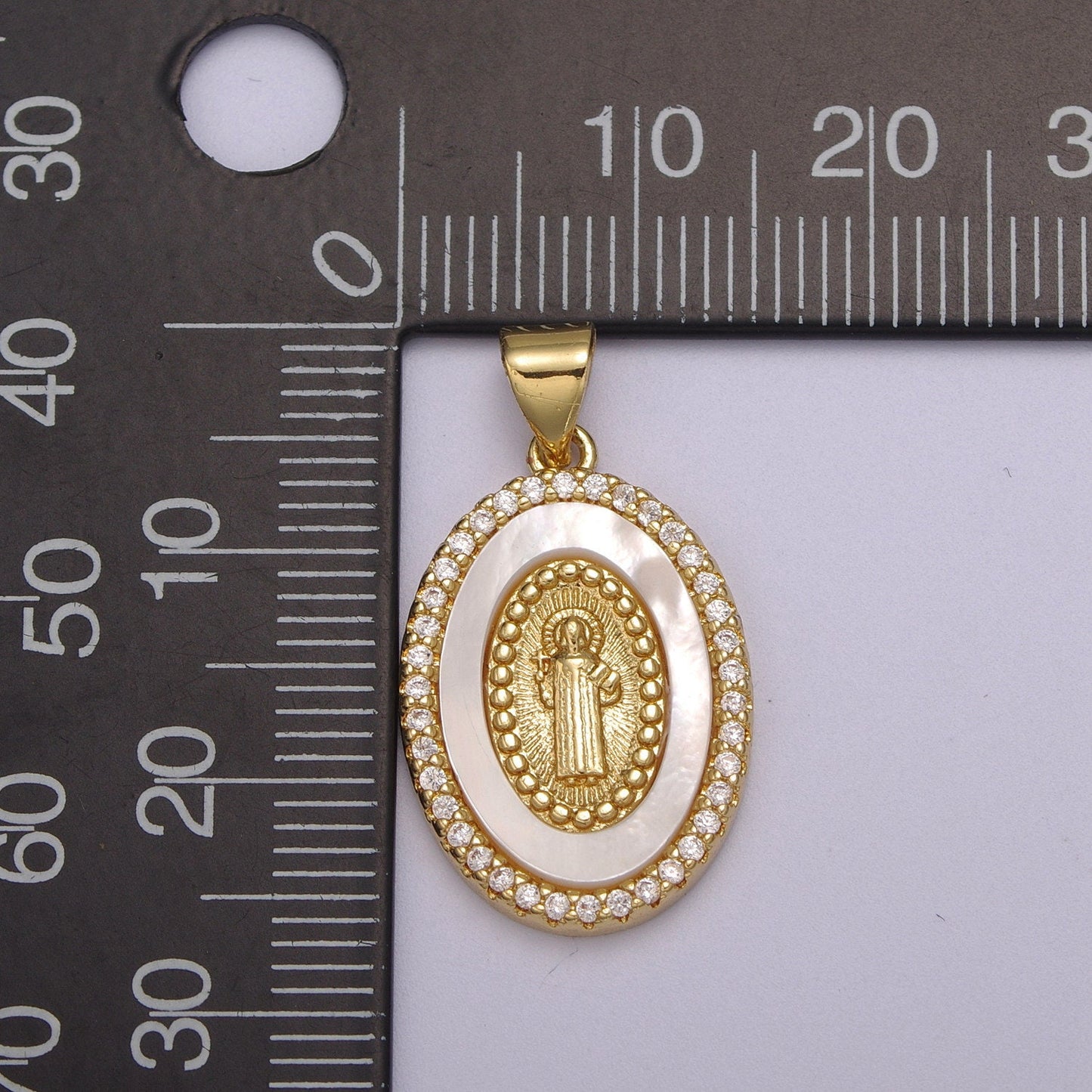 Oval CZ Pearl liner St.Mary Magdalene, St. Christopher, St. Benedict goldfilled Charm,Religious Jewelry Protection for Necklace RosaryN-1385