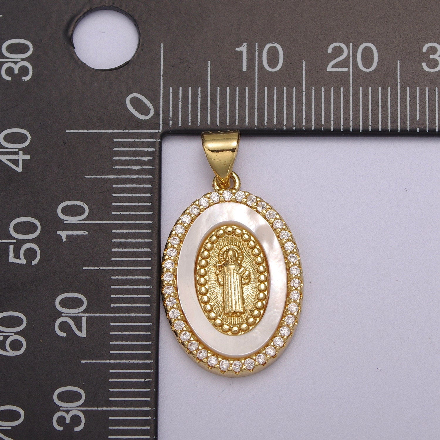 Oval CZ Pearl liner St.Mary Magdalene, St. Christopher, St. Benedict goldfilled Charm,Religious Jewelry Protection for Necklace RosaryN-1385