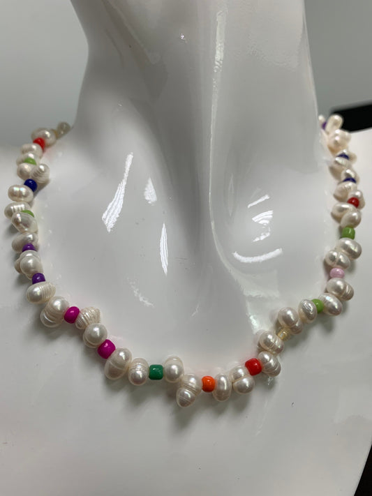 Tiny Freshwater Seed Necklace Rainbow Colorful Pearl Necklace,Beaded Necklace,Dainty Necklace Y2K Jewelry Christmas Gift for teenager,WA-305