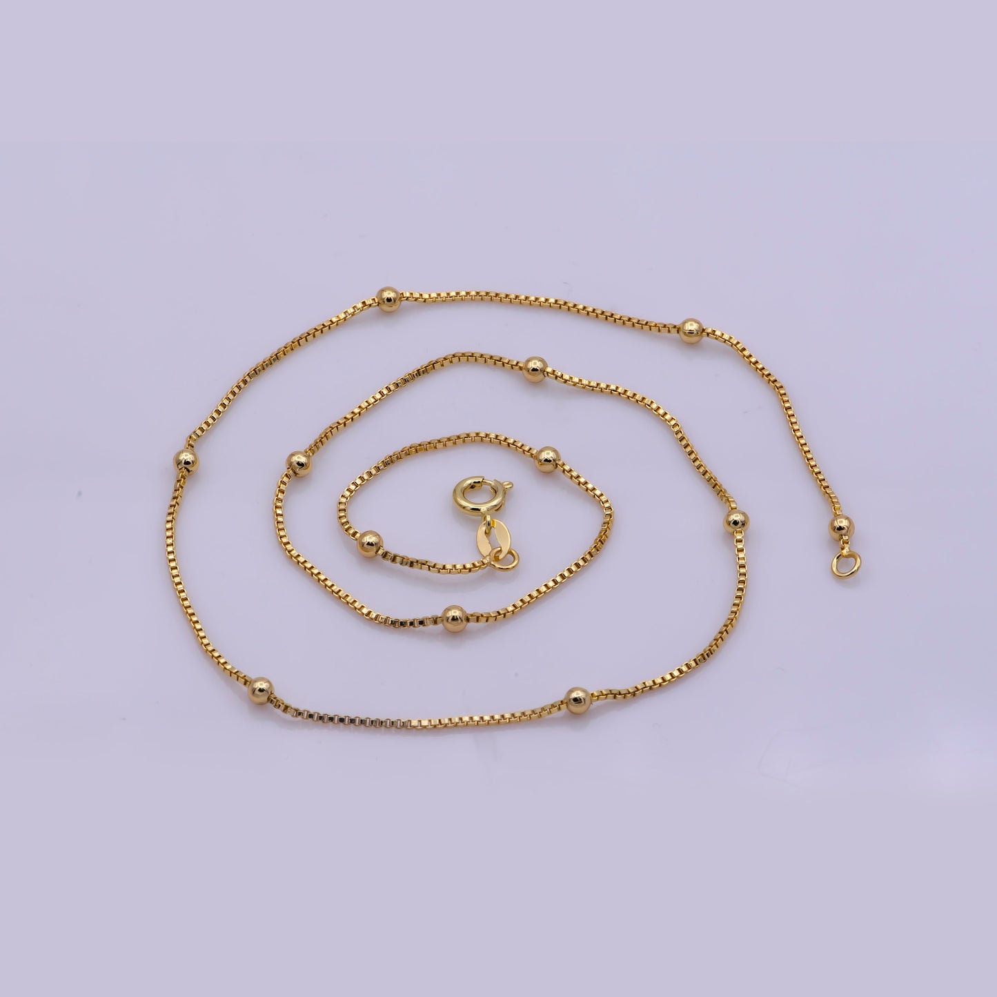 17.7'' Ready to Use Thin Box Necklace Chain, Layering Ball Box Chain Luxe Necklace, For Pendant Charm Necklace, WA 274