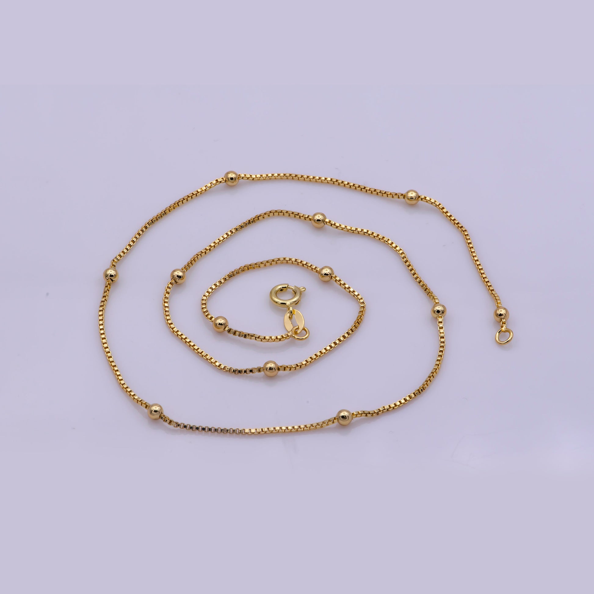 17.7'' Ready to Use Thin Box Necklace Chain, Layering Ball Box Chain Luxe Necklace, For Pendant Charm Necklace, WA 274