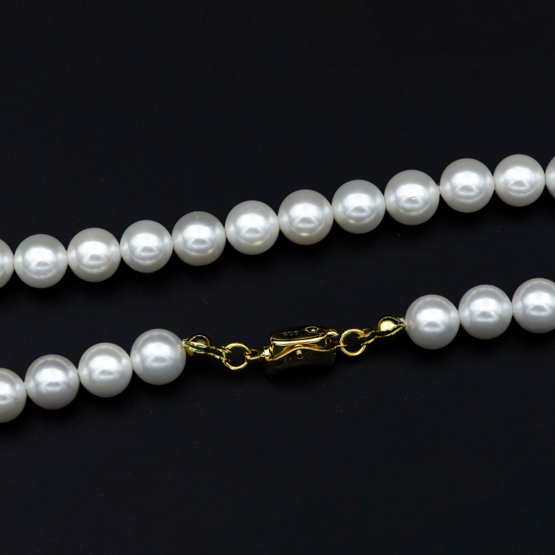 8mm White Round Pearl Choker Necklace, Fresh Water Mother of Pearl Circle Chain Necklace 17.5 inch Necklace Beaded Gold Clasp WA-325