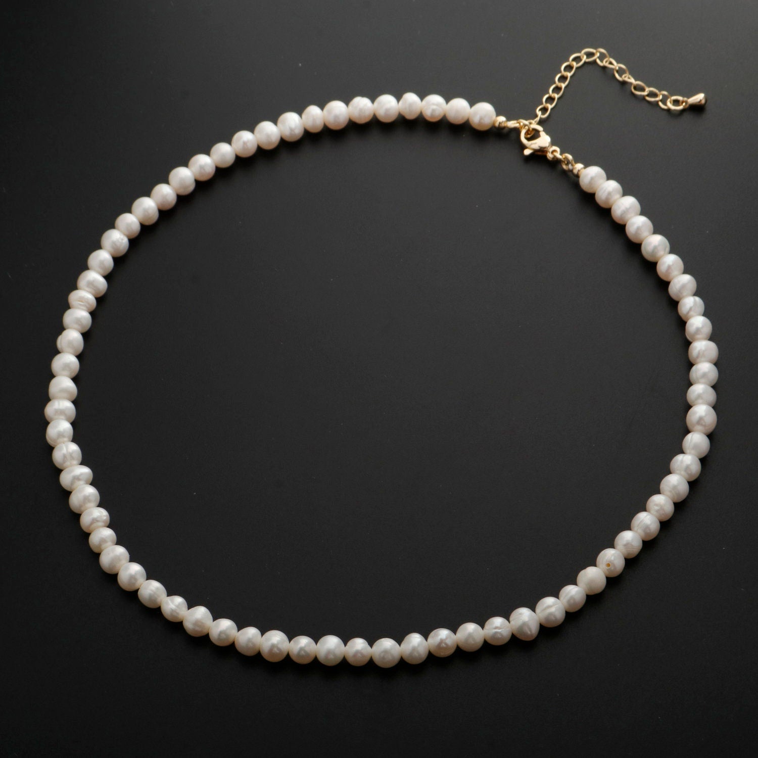 6 mm (w)15" (l)+2" extender White Baroque Pearl Choker Necklace,Fresh Water Mother of Pearl Chain Necklace Beaded Gold Clasp WA-333