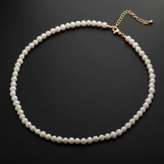 6 mm (w)15" (l)+2" extender White Baroque Pearl Choker Necklace,Fresh Water Mother of Pearl Chain Necklace Beaded Gold Clasp WA-333