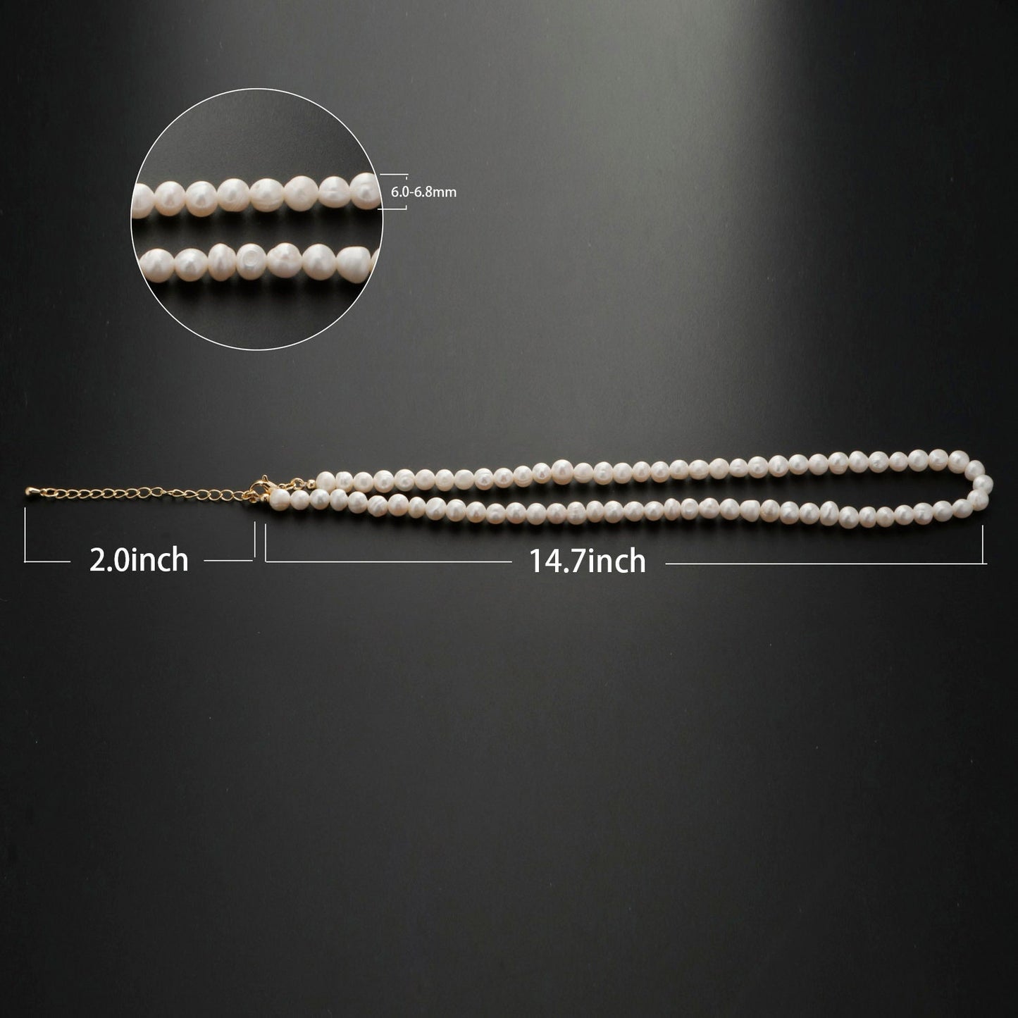 6 mm (w)15" (l)+2" extender White Baroque Pearl Choker Necklace,Fresh Water Mother of Pearl Chain Necklace Beaded Gold Clasp WA-333