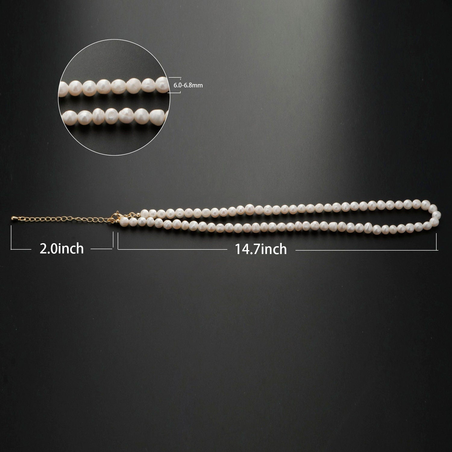 6 mm (w)15" (l)+2" extender White Baroque Pearl Choker Necklace,Fresh Water Mother of Pearl Chain Necklace Beaded Gold Clasp WA-333