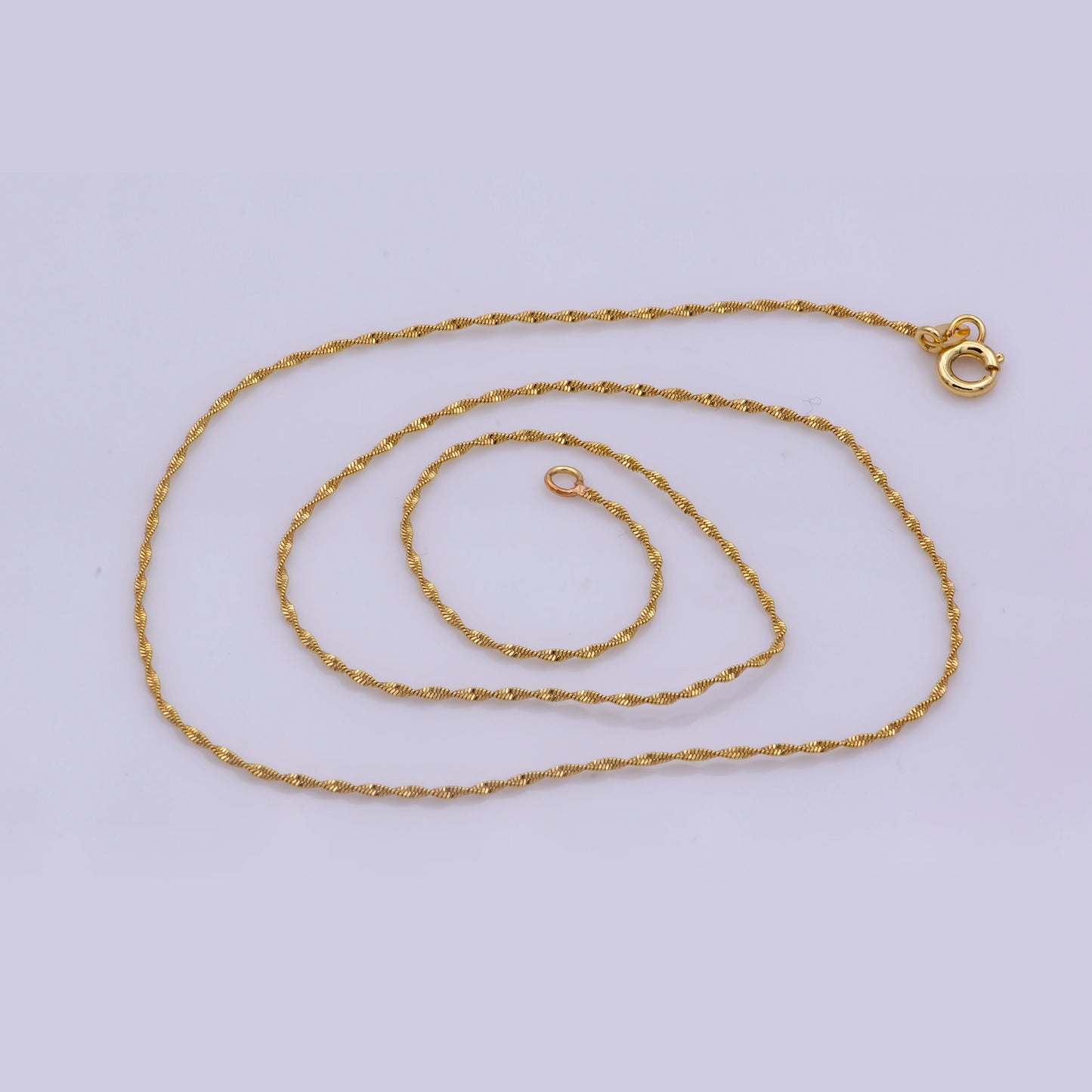 1pc 17.7'' Ready to Use Gold Twisted Necklace Chain, Layering Singapore Chain Dainty Necklace, For Pendant Charm Necklace Making, 367
