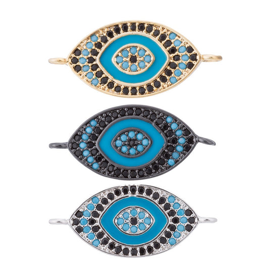 Evil Eye Enamel Gold, Black, Silver Connector Charm, Micro Pave Evil Eye Charm for Amulet Jewelry Making Supply Protection Jewelry, F-114