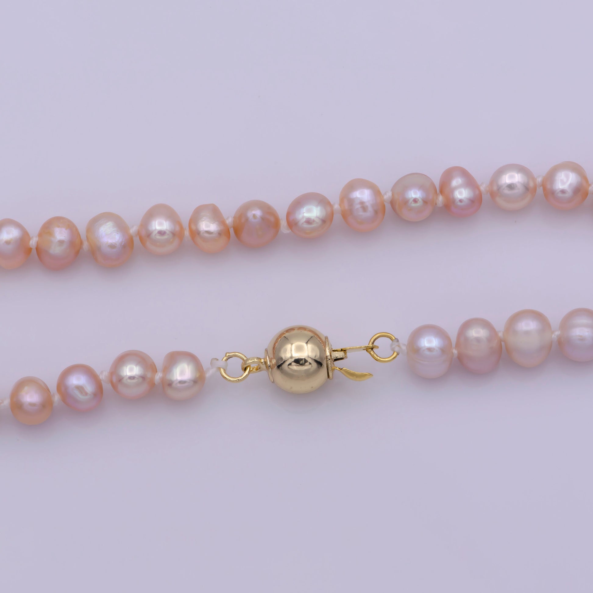 Pink Pearl Necklace, Fresh Water Pearl Baroque Chain Necklace17.5" inch Necklace Beaded GoldChainWA-405