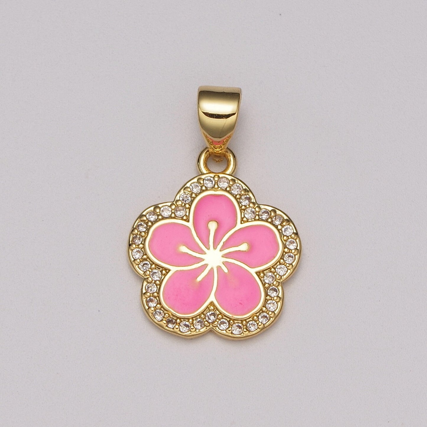 Dainty Micro Pave Hibiscus Charm Tropical Flower Gold Filled Enamel Hawaiian Inspired Jewelry Pendant for Necklace Bracelet Earring ,N-1416