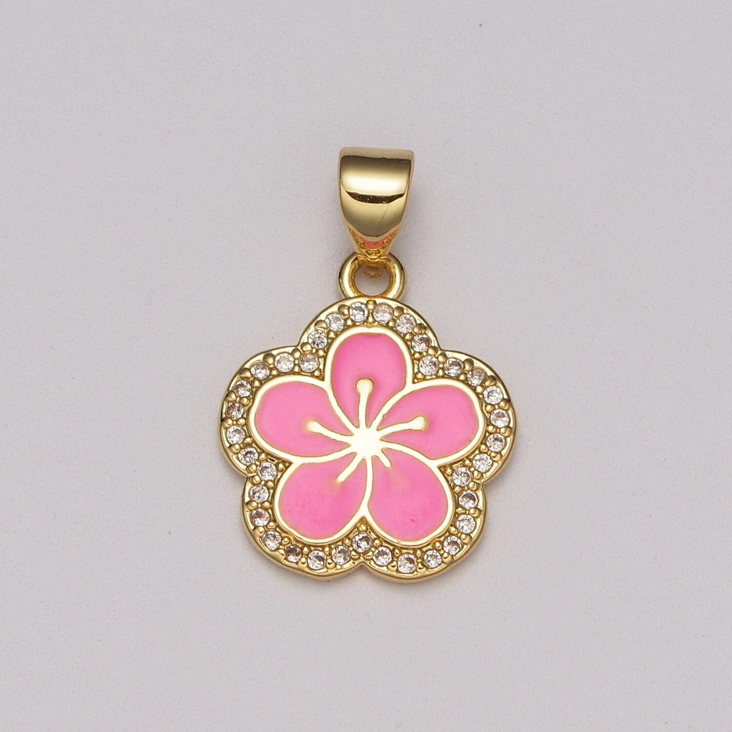 Dainty Micro Pave Hibiscus Charm Tropical Flower Gold Filled Enamel Hawaiian Inspired Jewelry Pendant for Necklace Bracelet Earring ,N-1416