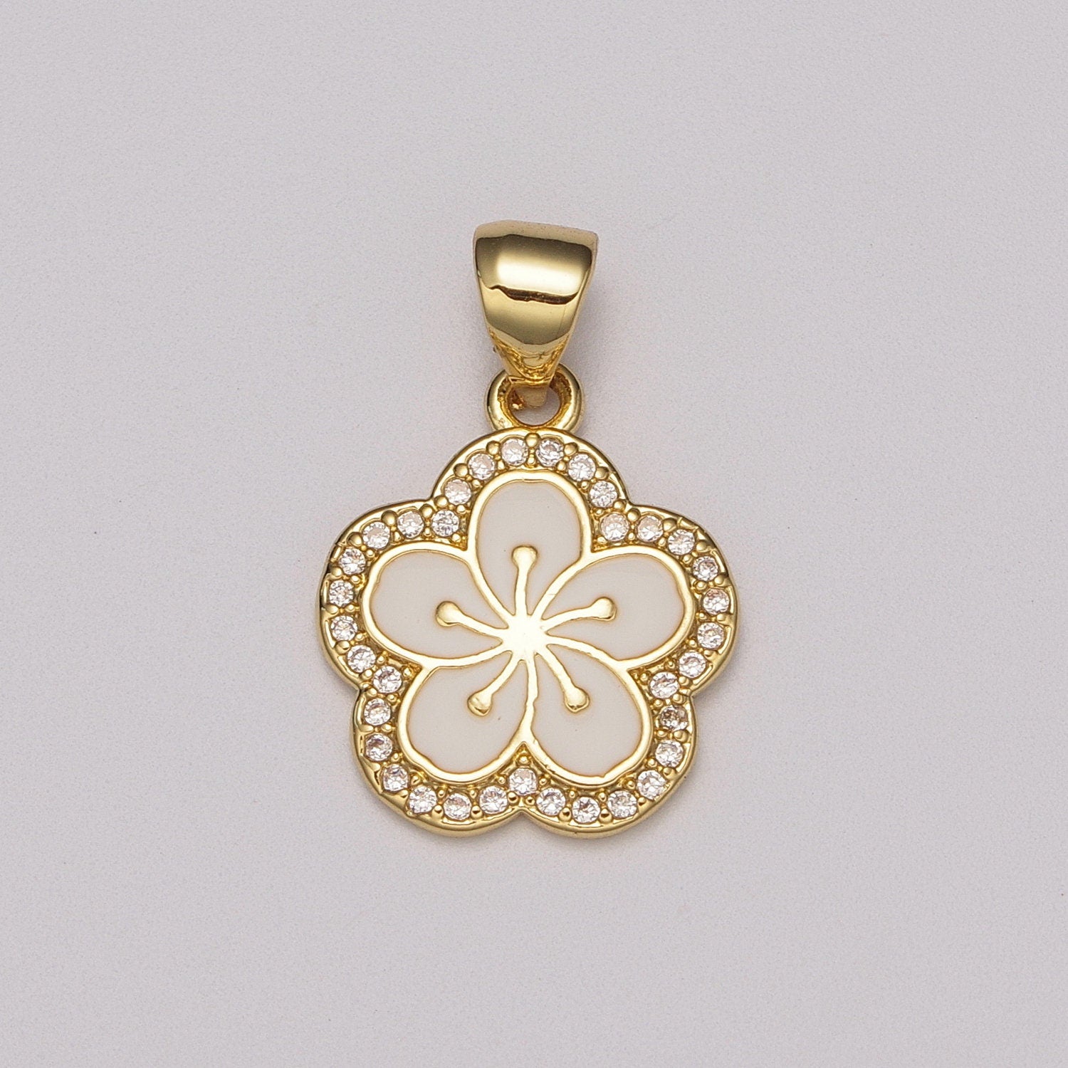 Dainty Micro Pave Hibiscus Charm Tropical Flower Gold Filled Enamel Hawaiian Inspired Jewelry Pendant for Necklace Bracelet Earring ,N-1416