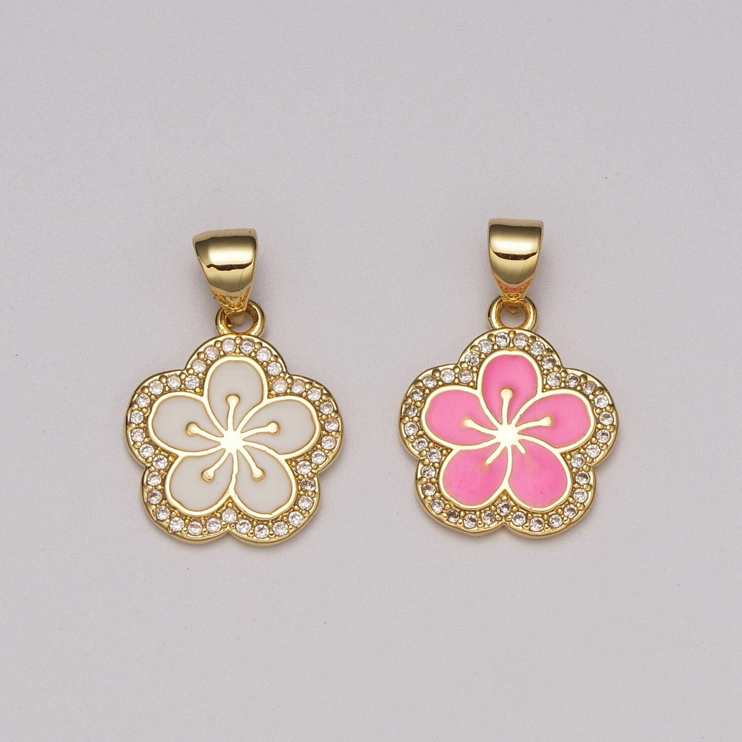Dainty Micro Pave Hibiscus Charm Tropical Flower Gold Filled Enamel Hawaiian Inspired Jewelry Pendant for Necklace Bracelet Earring ,N-1416