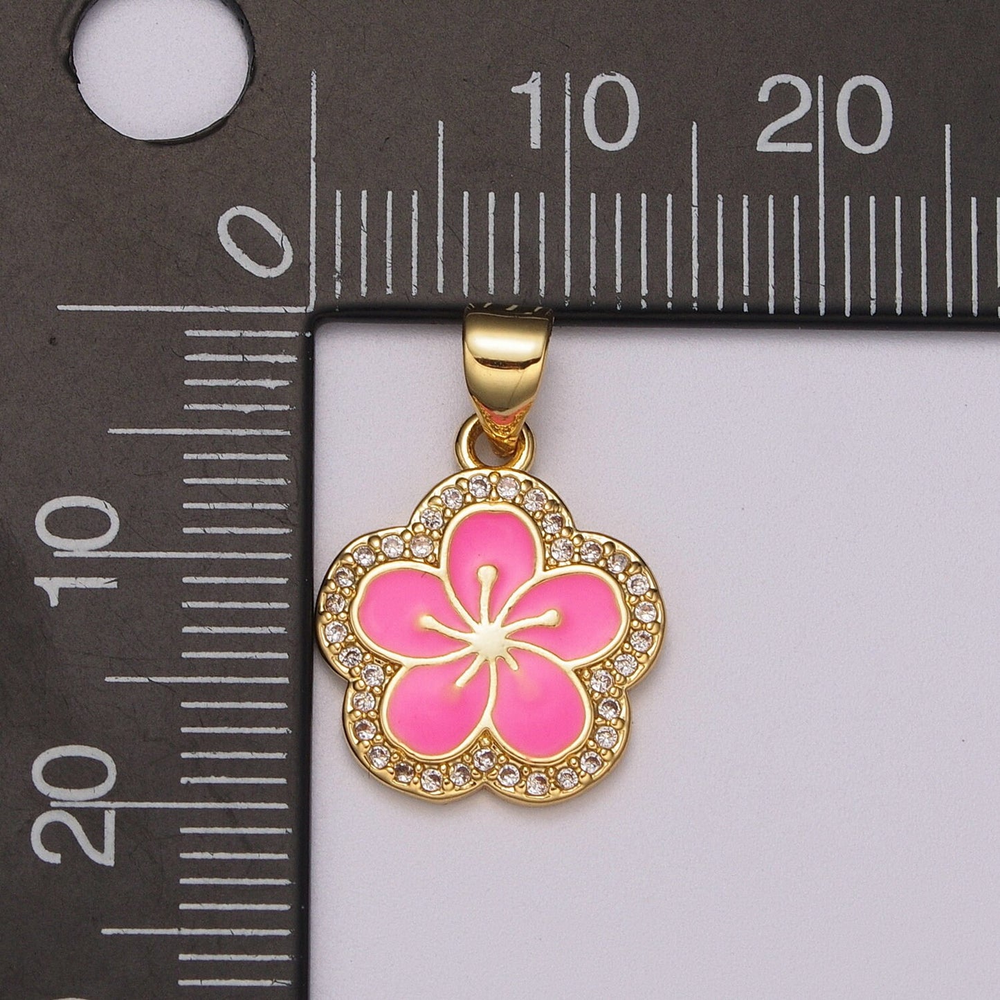 Dainty Micro Pave Hibiscus Charm Tropical Flower Gold Filled Enamel Hawaiian Inspired Jewelry Pendant for Necklace Bracelet Earring ,N-1416