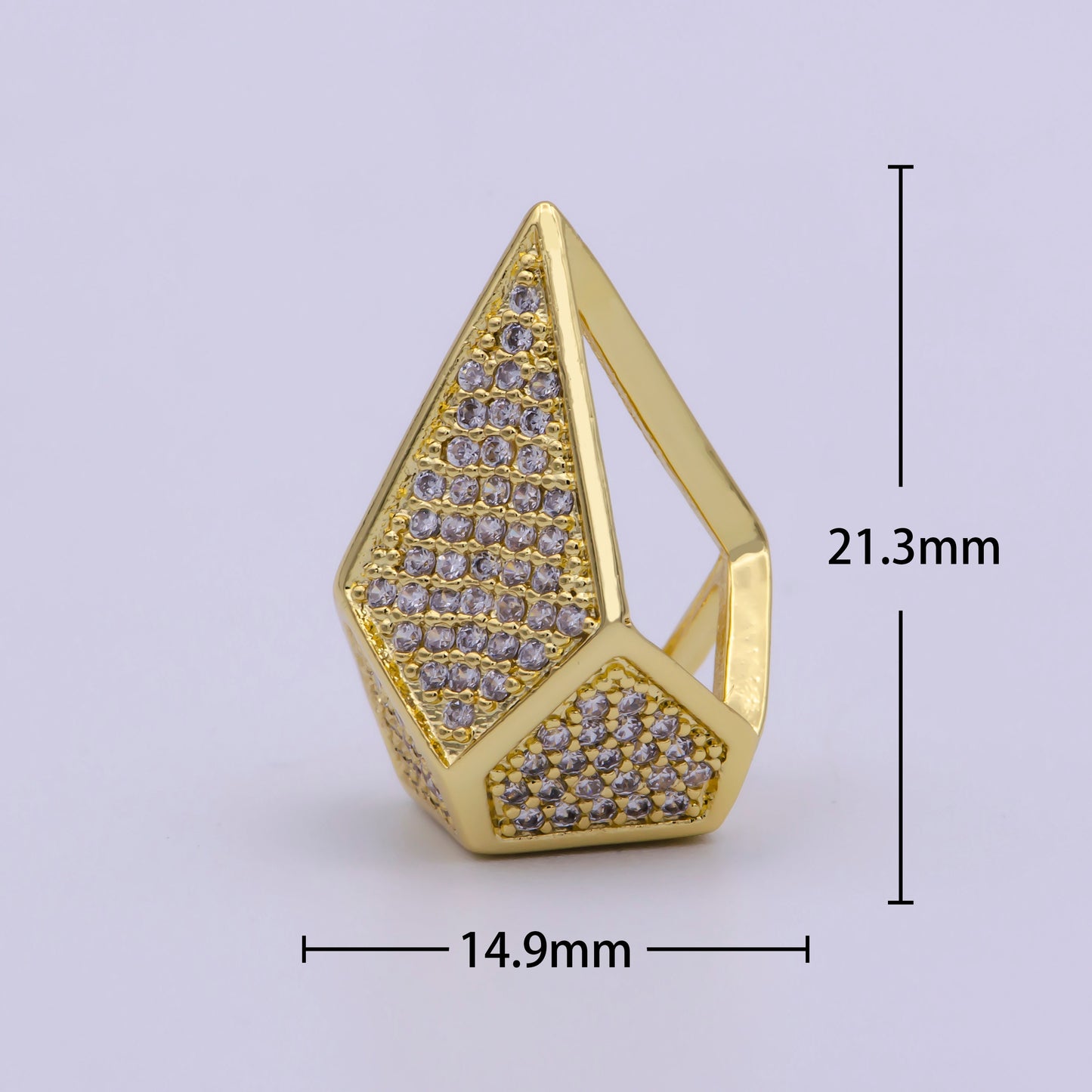 Micro-Pave 3D Diamond Pendant, CZ Diamond Shape Necklace, Contour Charm, DIY Jewelry Making Accessories 21.3x14.5mm