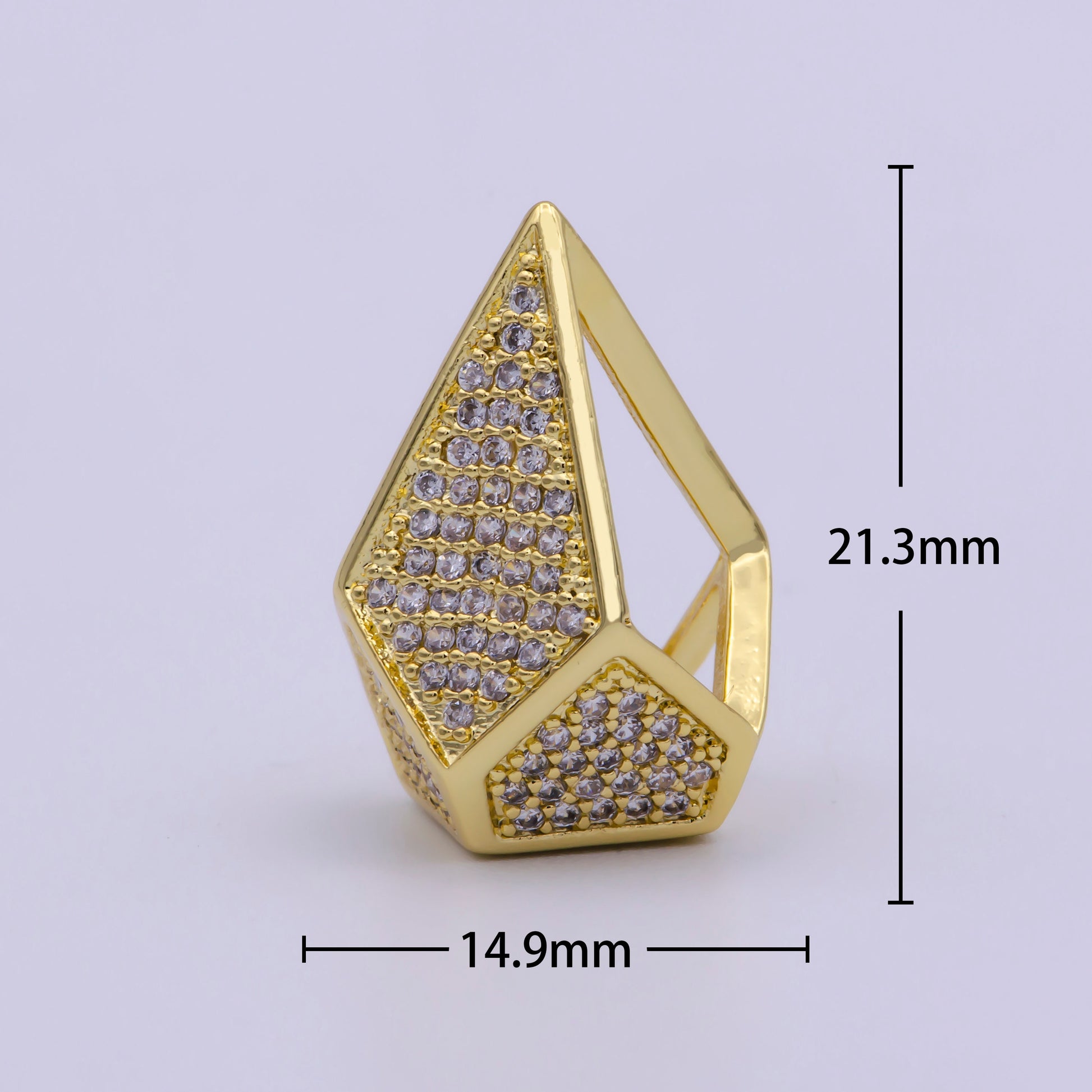 Micro-Pave 3D Diamond Pendant, CZ Diamond Shape Necklace, Contour Charm, DIY Jewelry Making Accessories 21.3x14.5mm