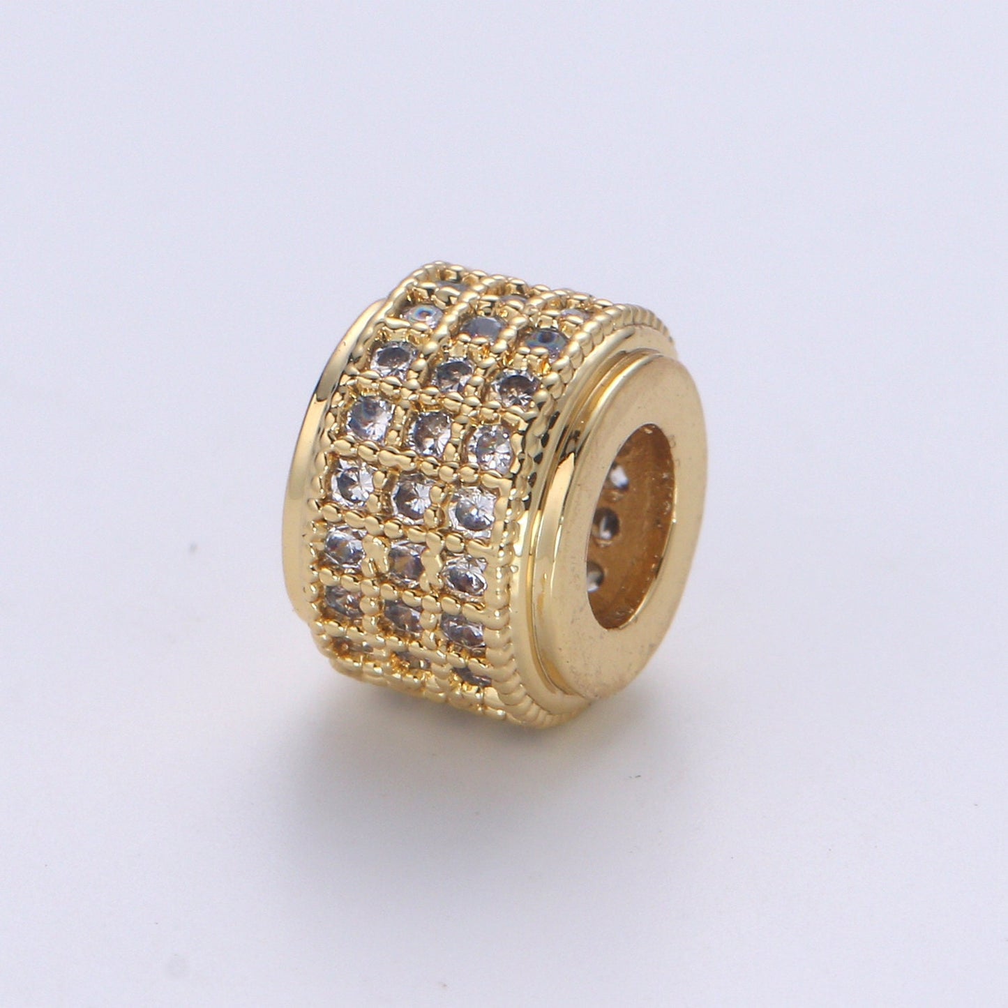 1pc Rondelle Spacer Beads 14K Gold Filled Tyre Shape Beads Cubic Zirconia CZ Micro Pave for Jewelry Making Bracelets Necklaces B-674