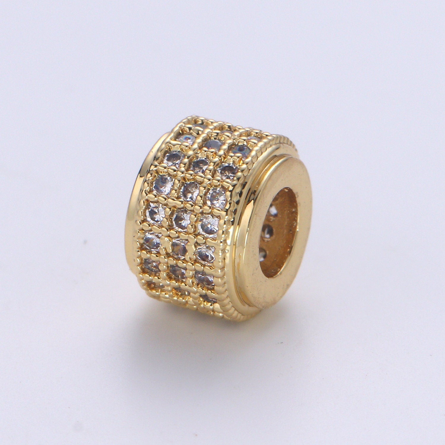 1pc Rondelle Spacer Beads 14K Gold Filled Tyre Shape Beads Cubic Zirconia CZ Micro Pave for Jewelry Making Bracelets Necklaces B-674