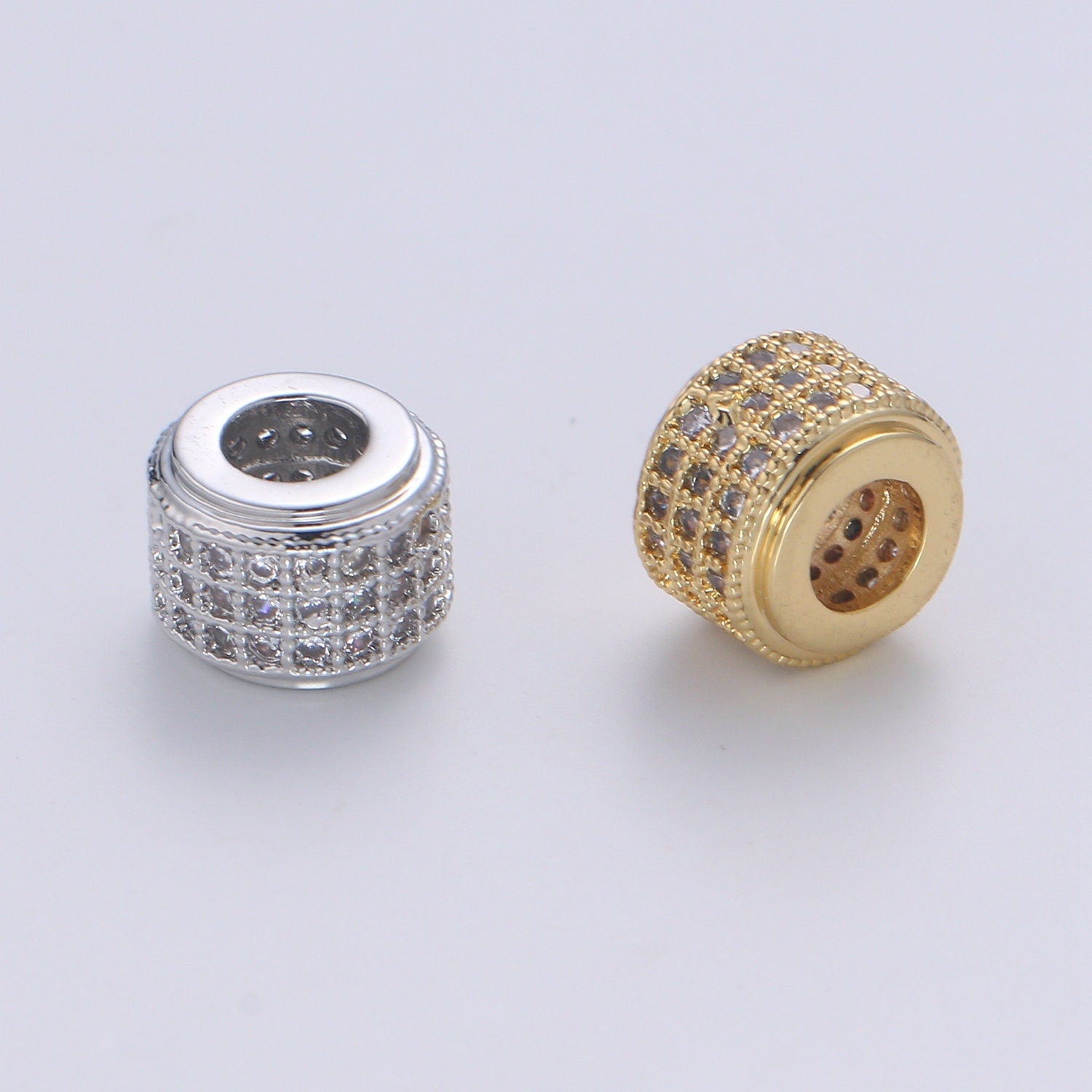 1pc Rondelle Spacer Beads 14K Gold Filled Tyre Shape Beads Cubic Zirconia CZ Micro Pave for Jewelry Making Bracelets Necklaces B-674