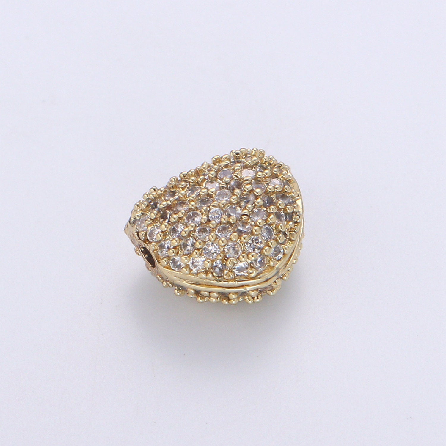 1pc Rondelle Spacer Beads 14K Gold Filled Heart Shape Beads Cubic Zirconia CZ Micro Pave for Jewelry Making Bracelets Necklaces B-676