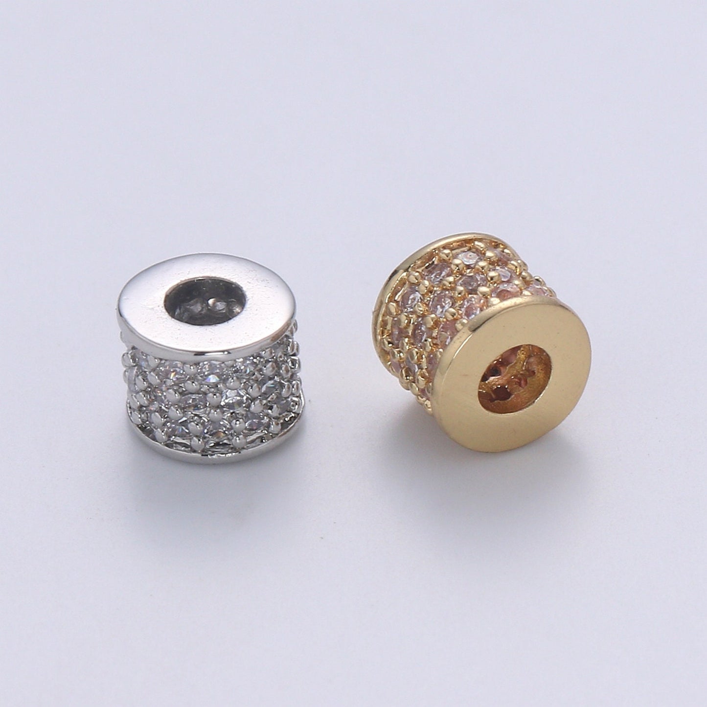 1pc Rondelle Spacer Beads 14K Gold Filled Cylinder Shape Beads Cubic Zirconia CZ Micro Pave for Jewelry Making Bracelets Necklaces B-678