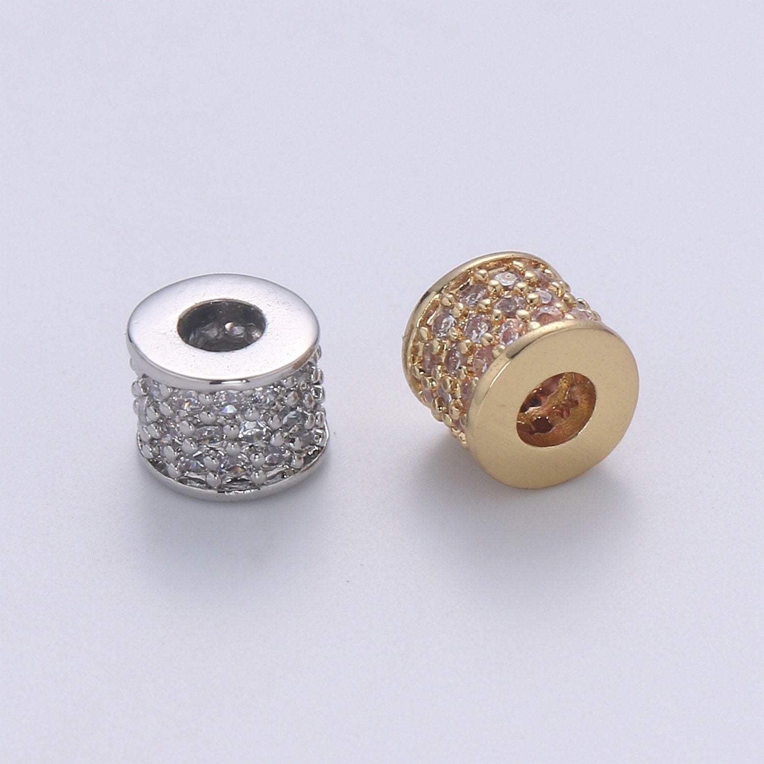 1pc Rondelle Spacer Beads 14K Gold Filled Cylinder Shape Beads Cubic Zirconia CZ Micro Pave for Jewelry Making Bracelets Necklaces B-678