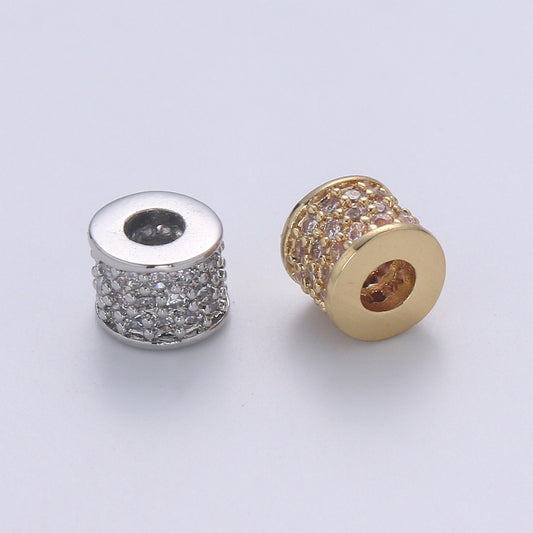 1pc Rondelle Spacer Beads 14K Gold Filled Cylinder Shape Beads Cubic Zirconia CZ Micro Pave for Jewelry Making Bracelets Necklaces B-678